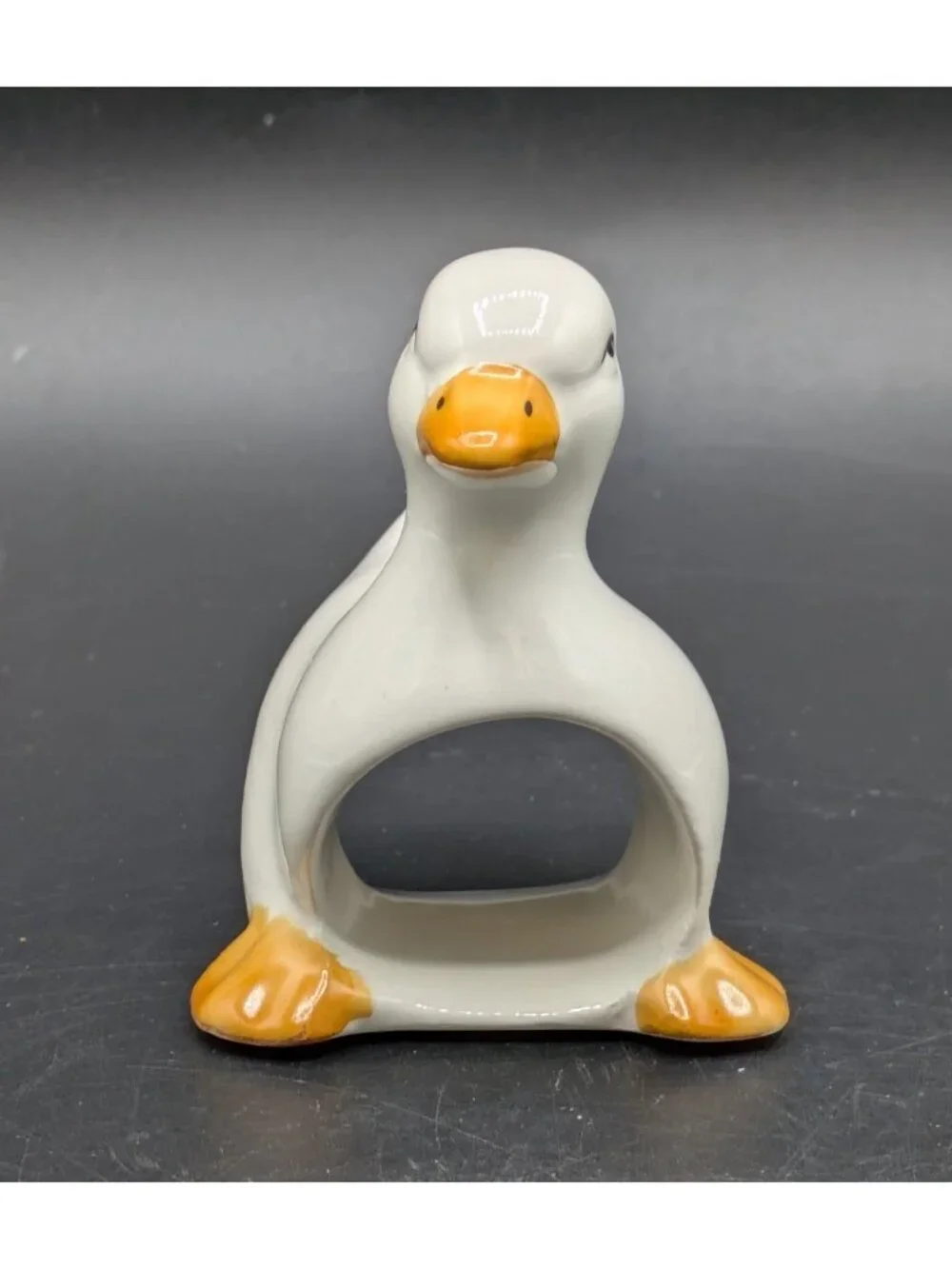 Vintage White Ceramic Duck Goose Napkin Rings Set of 4 in Box Farmhouse Cottage